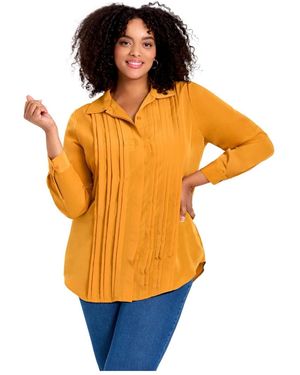 Avenue Pleated Button Down Shirt - Orange