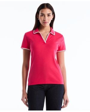 Rafaella Petite Contrast Trim Johnny Collar Polo Shirt - Red