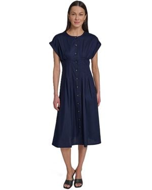 knee length dresses for ladies CALVIN KLEIN Womens White Linen Blend Button Front Midi Shirt Dress Size 4