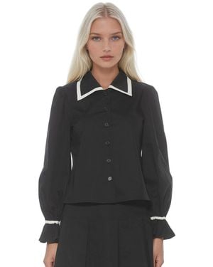Alexia Admor Shannah Long Sleeve Dropped Contrast Collar Blouse - Black
