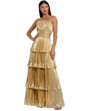 Mac Duggal Petite Strapless Metallic Pleated Tiered Gown
