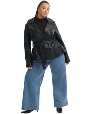 June + Vie June + Vie Plus Size June + Vie High-low Peplum Leather Jacket - Black