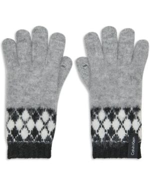 Calvin Klein Argyle Fair Isle Pattern Gloves - Gray