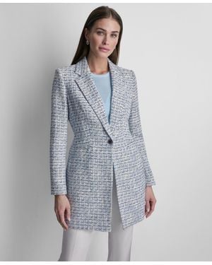 DKNY Tweed One-button Topper Jacket - Blue