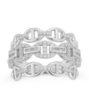 Rachel Zoe 14k Gold Plated Sterling Triple Row Pave Mariner Link Ring - White