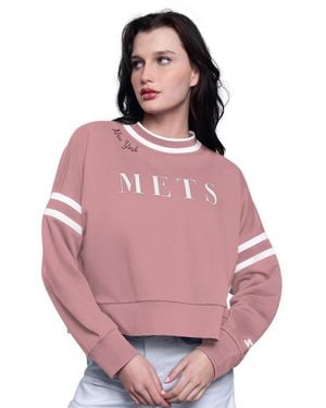 Starter  New York Mets Power Play Cropped Pullover Sweatshirt - Pink
