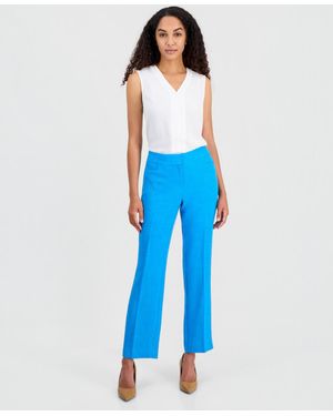 Kasper Textured High-rise Straight Leg Pants - Blue