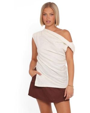 Petal & Pup Selma Sleeveless One-shoulder Knit Top - White