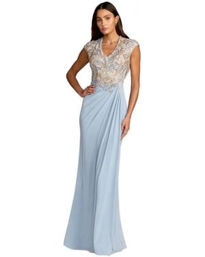 Mac Duggal Beaded V-neck Evening Gown - Blue