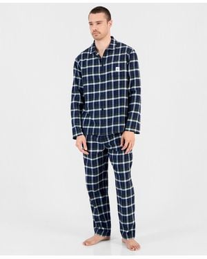 Lacoste Flannel Plaid Button-front Top And Pajama Pants - Blue