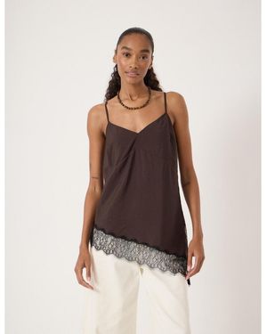 Hush Marnie Asymmetric Lace Trim Cami Top - Brown