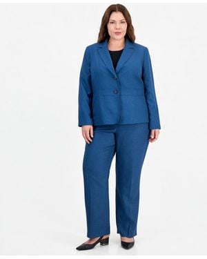 Le Suit Plus Sizehoundstooth Wide-leg Classic Fit Jacket And Pants - Blue