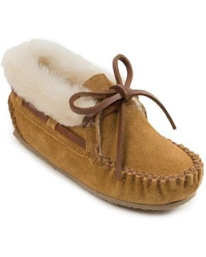 Minnetonka Little And Big Girls Charley Moccasin Slippers - Brown