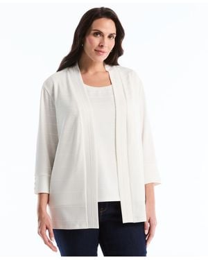 Rafaella Plus Size Ottoman Open Front Knit Cardigan Sweater - White