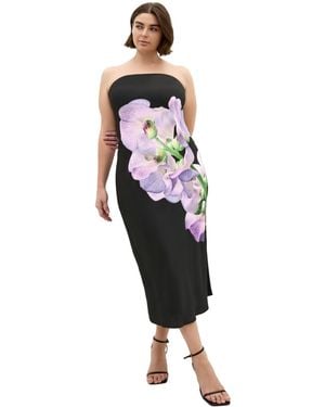 City Chic Plus Size Amari Floral-print Strapless Slip Dress - Black