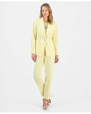 Kasper Stretch Crepe Peak Lapel Jacket Printed Satin Sleeveless Blouse Core Julia Stretch Crepe Mid Rise Pants - Yellow