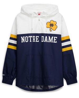 Mitchell & Ness Notre Dame Fighting Irish Head Coach Lightweight Anorak Half-zip Windbreaker Jacket - Blue