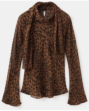 Mango Scarf Detail Leopard Print Blouse - Brown