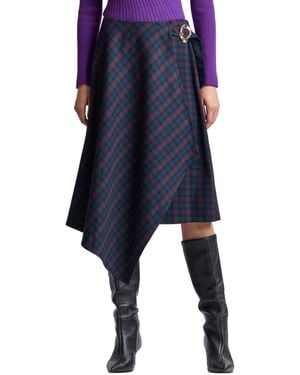 Avec Les Filles Plaid Asymmetrical Wrap Midi Skirt - Blue