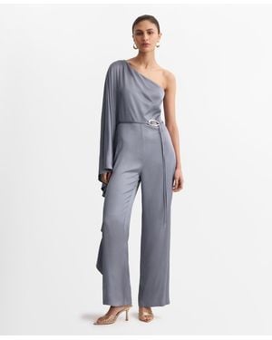 Mango Asymmetrical Flared-sleeve Jumpsuit - Blue