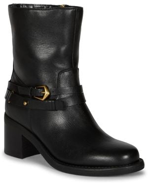 Vince Camuto Armia Cross Buckle Block Heel Almond Toe Booties - Black