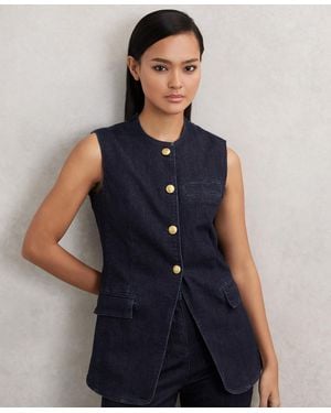 Reiss Athena Denim Longline Waistcoat - Blue