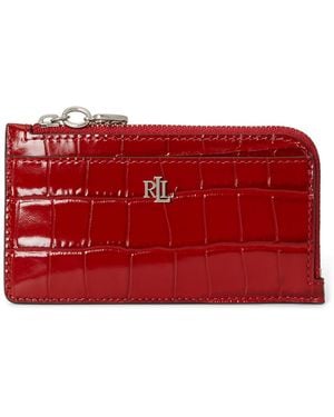 Ralph Lauren Glossy Embossed Mini L-zip Card Case Wallet - Red