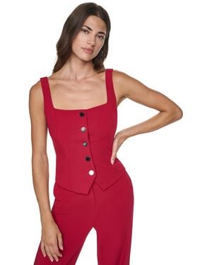 DKNY Foundation Trop Button-front Fitted Square-neck Vest - Red
