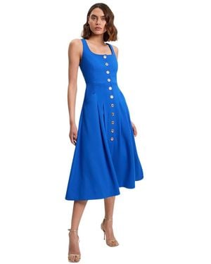 Karen Millen Square Neck Button-front Midi Dress - Blue