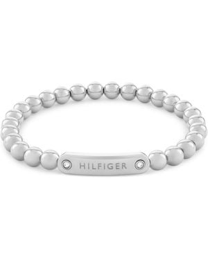Tommy Hilfiger Beaded Stainless Steel Logo Stretch Bracelet - White