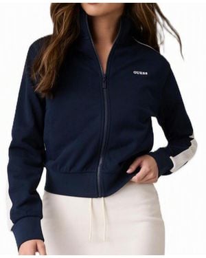Guess Phoebe Full-zip High-neck Cotton-blend Sweatshirt - Blue
