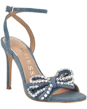 Guess Charmin Rhinestone Bow Ankle Strap Dress Sandals - Blue