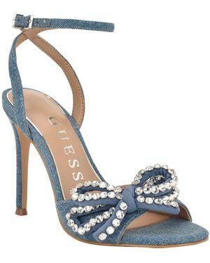 Guess Charmin Rhinestone Bow Ankle Strap Dress Sandals - Blue