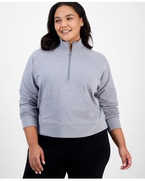 ID Ideology Plus Size Heathered Quarter-zip Fleece Top - Gray
