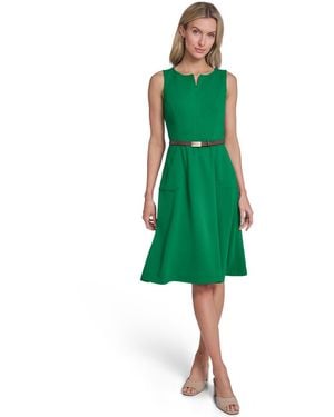 Calvin Klein V-neck Belted Midi Dress - Green