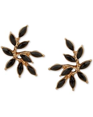 Lonna & Lilly Gold-tone Stone Leaf Stud Earrings - Black