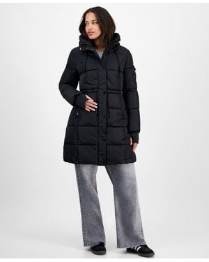 Steve Madden Hooded Puffer Utility Coat - Black