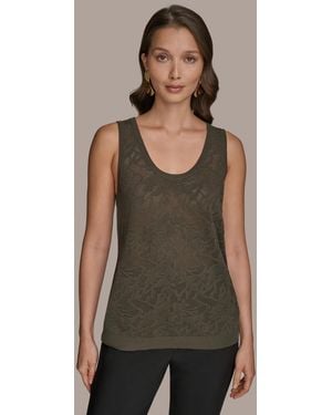 Donna Karan Sleeveless Pointelle-knit Tank Top - Green