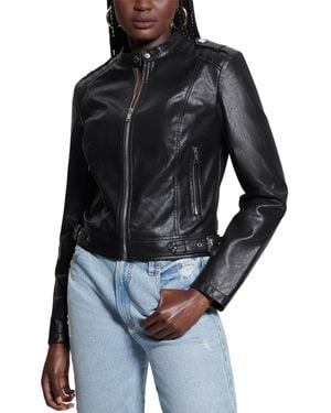 Guess Faux-leather Moto Jacket - Black