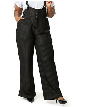 Unique Vintage Plus Size Thelma High Waist Suspender Pants - Black