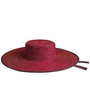 BrunnaCo Lolo Wide-brim Jute Boater Hat - Red