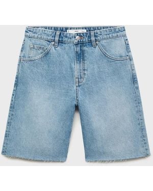 Mango Frayed Hem Denim Shorts - Blue