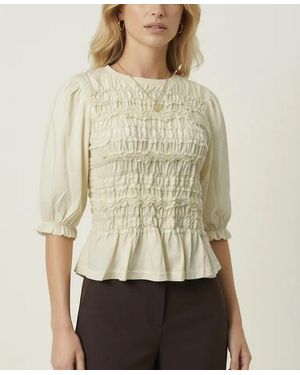 Modenaire Smocked Peplum Puff-sleeve Blouse - Natural
