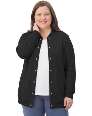 Woman Within Plus Size Within Fleece Baseball Jacket - Black