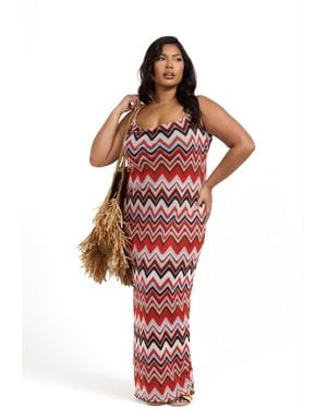 FASHION-SZN CURVE Strapy Retro Print Mesh Maxi Dress - Red