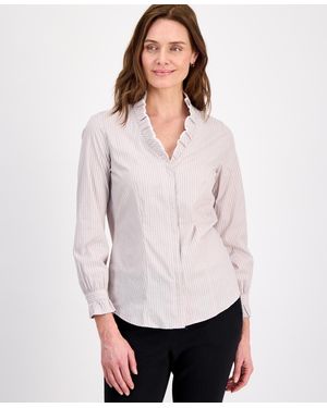 Anne Klein Cotton Ruffled-collar Blouse - White