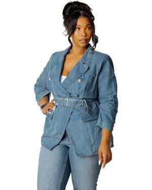Buxom Couture Plus Size Belted Denim Blazer - Blue