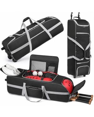 Peneyon Large Rolling Baseball Catchers Gear Bag With Wheels Softball Separate Shoe Compartment Fence Hook - Black