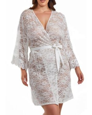iCollection Jasmine Plus Size Soft Sheer Lace Robe - Gray