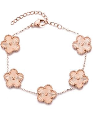 Adornia Tarnish Resistant Rose Gold 5 Leaf Clover Station Bracelet - Pink
